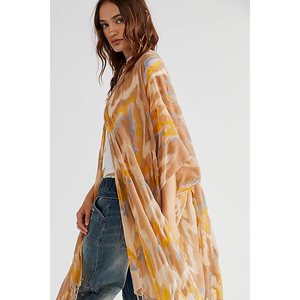 New Free People Dripping Velvet Burnout Kimono Fringe Semi Sheer in Ballet OS